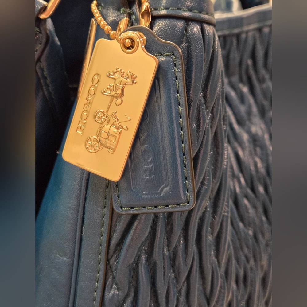 COACH 2013 Madison Phoebe Teal Gathered Twist Leather Shoulder Bag - Picture 4 of 14